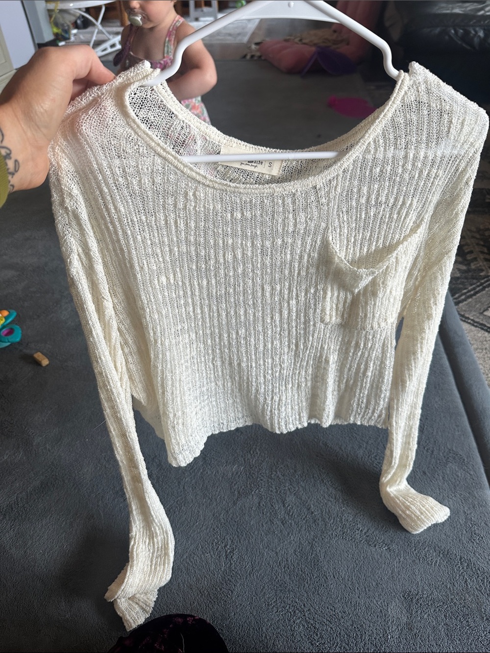 NATURAL LIFE Cream Open-Knit Pullover Sweater